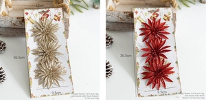 Set of glittery artificial Christmas flowers with detailed size dimensions for tree decoration