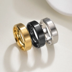 Minimalist 6mm Brushed Stainless Steel Ring For Men Women Fashion Beveled Edge Polished Comfort Fit Wedding Band Jewelry