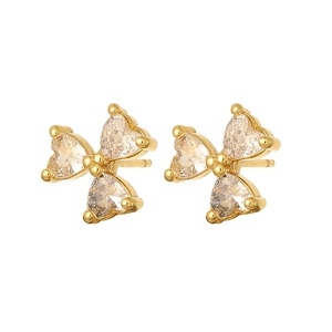 Elegant gold butterfly stud earrings with sparkling heart-shaped cubic zirconia stones