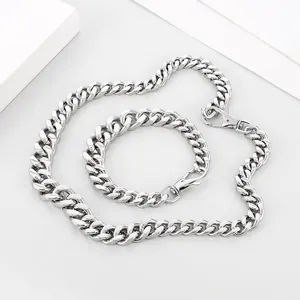 Miami Cuban Link Chain Necklace Men Stainless Steel Heavy Duty Hip Hop Fashion Jewelry Polished Silver Color Classic