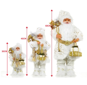 Drei Gold-Weiße Weihnachtsmann-Figuren in den Größen 30 cm, 45 cm und 60 cm Höhe