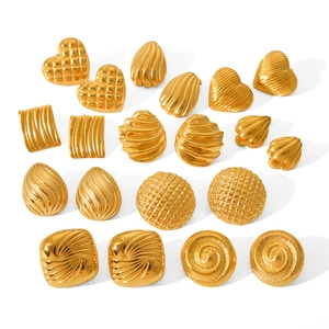 Golden 18K plated stainless steel earrings set with geometric textured relief designs