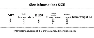 Size chart for women's double-breasted jacket showing sleeve and body length measurements