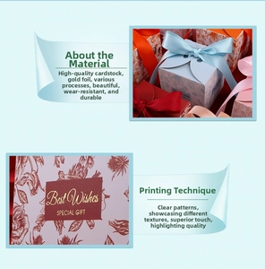 Close-up of gold-stamped cardstock gift box with floral patterns and satin ribbon bow