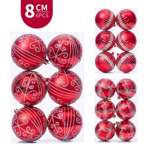 Ensemble de 6 Boules de Noël Rouges Peintes avec Paillettes Décorations Suspendues pour Arbre de Noël pour Maison Fenêtre