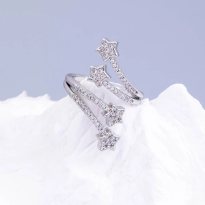 Copper Star Multi Layer Spiral Open Ring With Cubic Zirconia Silver Plated For Women Minimalist Vintage Style
