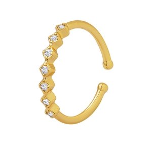 Golden open hoop with seven sparkling round cubic zirconia stones in minimalist design