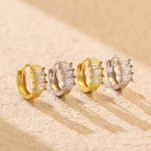 Luxurious S925 sterling silver rectangular zircon huggie earrings in gold and silver finish