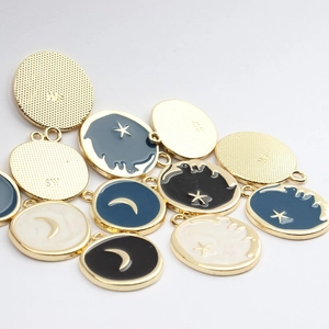 Star and moon enamel charms for DIY jewelry making in gold metal finish