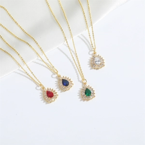 Vintage water drop pendant necklaces in red, blue, green and white with gold chain