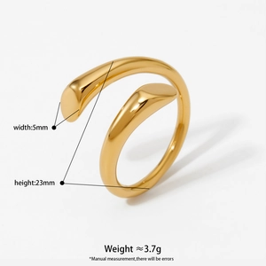 Minimalist bicolor open ring in polished stainless steel with size and weight dimensions