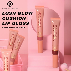 Lush Glow Cushion Lip Gloss with plush applicator shown in a pink creative product set