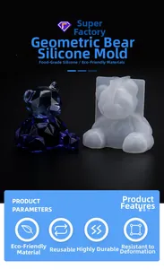 Detailed view of high-toughness geometric bear silicone mold and resin crafts