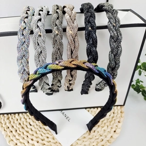 Serre-tête tressé en strass pour femmes avec cristaux scintillants en plusieurs couleurs