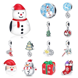 Christmas Charms S925 Silver Plated Enamel Zircon Pendants Santa Snowman Reindeer Tree DIY Jewelry Making Accessories