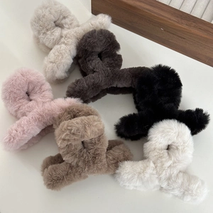 Plush cross claw clip set in neutral colors for autumn and winter hair styling