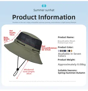 Army green breathable sun hat dimensions and specifications detail for outdoor fishing
