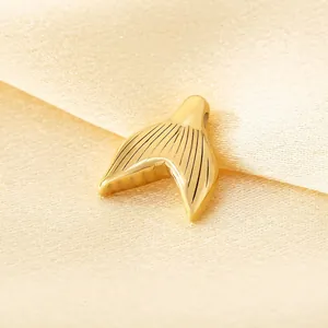 18k Gold Plated Stainless Steel Mermaid Tail Pendant Striped Whale Tail Charm For DIY Jewelry Making Accessories Nautical