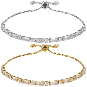 Women's Copper Zirconia Adjustable Pull Chain Bracelet European American Style Gold Silver Plated Geometric Zirconia Hand Jewelry Gift
