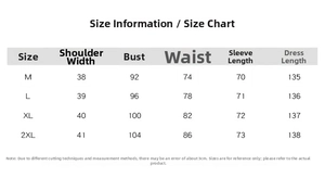 Tableau des tailles détaillé pour robe à col en V avec mesures de la taille M à 2XL