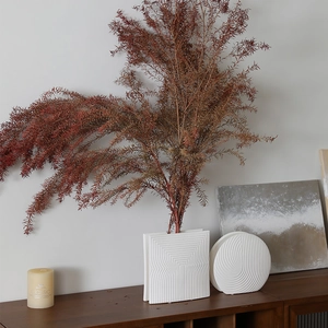Modern white ceramic geometric vases with textured relief pattern for minimalist home decor