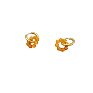 18K gold plated stainless steel hoop earrings with orange natural stone bead pendants