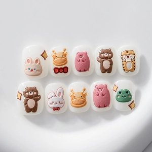 Stereo embossed nail art stickers with cute 3D cartoon animal patterns on white base