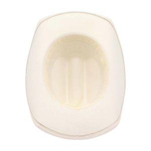 Vue intérieure du chapeau de cowboy blanc cassé montrant le bandeau et la texture du feutre