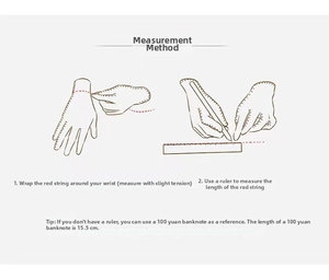 Instructional guide for measuring wrist size using a red string and a ruler