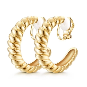 Close-up of gold-tone twisted rope C-shaped ear cuffs with non-pierced clip-on design