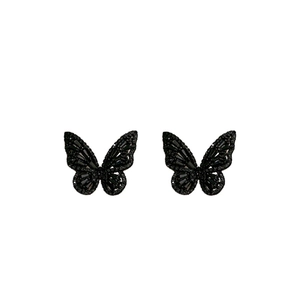 Elegant black hollow butterfly stud earrings with sparkling pave-set stones for women
