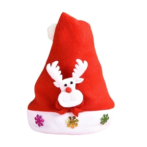 Bonnet de Noël lumineux en velours rouge avec tête de renne 3D pour décor de fête