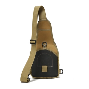Tactical chest bag back detail with breathable mesh padding and durable metal D-ring