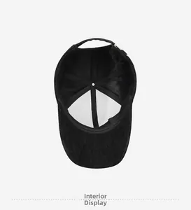 Inside view of black wool baseball cap showing reinforced seams and structural lining