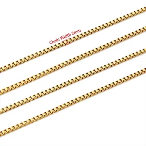 2mm 18k gold plated stainless steel box chain necklace with durable square link design