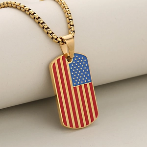 Stainless Steel USA Flag Dog Tag Pendant Necklace American Star Stripes Enamel Jewelry For Men Women Hip Hop Punk