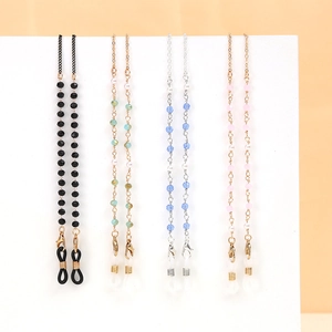 Elegant eyewear chain with crystal pearls and metal links in four assorted colors