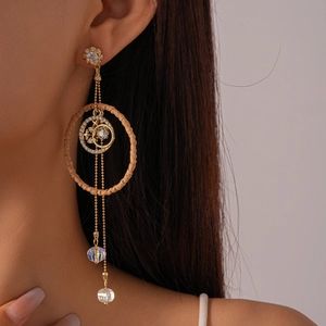 Elegant geometric tassels drop earrings with star and moon charms for women