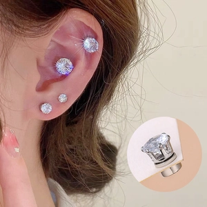 Non Piercing Magnetic Stud Earrings Stainless Steel Cubic Zirconia Claw Setting Fashion Jewelry Unisex
