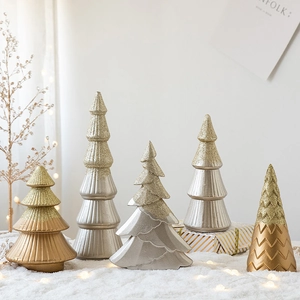 Mini Christmas Tree Desktop Ornament Glitter Metallic Texture Holiday Home Office Decoration Modern Nordic Style Wood Powder