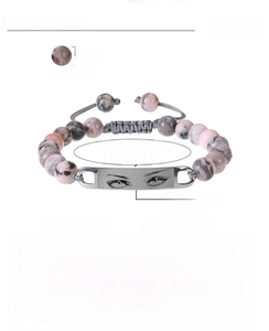 Detailed size specifications for adjustable pink zebra stone and stainless steel bracelet