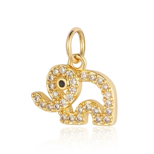 Detailed macro shot of a gold-plated copper elephant pendant with sparkling zircon inlays