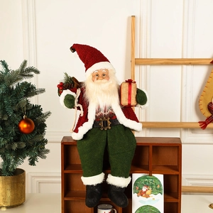 Charming Santa Claus doll with red hat and gift bag for festive Christmas home decor