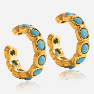 Stainless Steel Bee Dangle Earrings Turquoise C Shaped Hoop Earrings Gold Plated Hypoallergenic Jewelry For Women