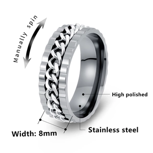 8mm spinner chain ring for men, high polished stainless steel stress relief jewelry