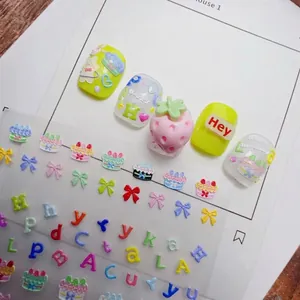 3D Relief Nail Art Stickers Embossed Birthday Cake Alphabet Macaron Colorful DIY Self Adhesive Manicure Decals