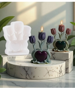 Makroaufnahme der Silikonform für Tulpen-Herz-Kerzen und handgefertigte Duftkerzen