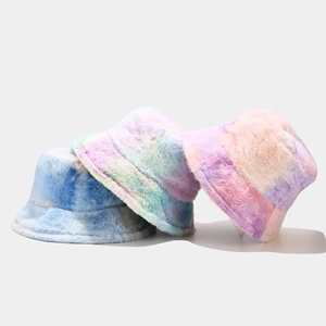 Chapeau Bob Fausse Fourrure Tie Dye Coloré Peluche Chaud Hiver Pare-soleil Coupe-vent Accessoires Mode Femme
