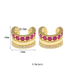 Dreilagige vergoldete Ohrklemme mit roten und weißen Zirkonia-Akzenten, 13 mm Breite