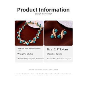 Macro shot of vintage necklace set with turquoise beads and sparkling rhinestones